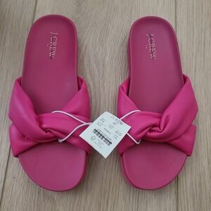 J.Crew Factory Faux Leather Knot Slide Sandals Pink 7‎ Flat Pool Y2K Vacation